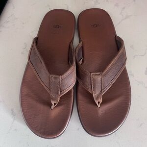 UGG Brown Leather Flip Flops